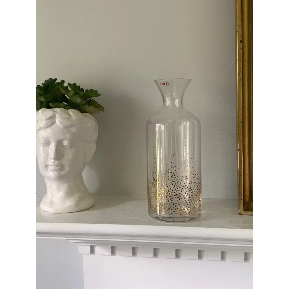 Posh Glass Gold Confetti Dot Carafe Vase Clear Gold Ombre Decanter 10.5 Inch